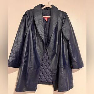 Woman Within Navy Leather Jacket